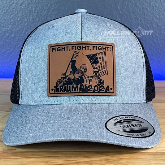 Trump 2024 SnapBack Trucker Fight Square Rawhide Leather Patch Hat Patch Hat