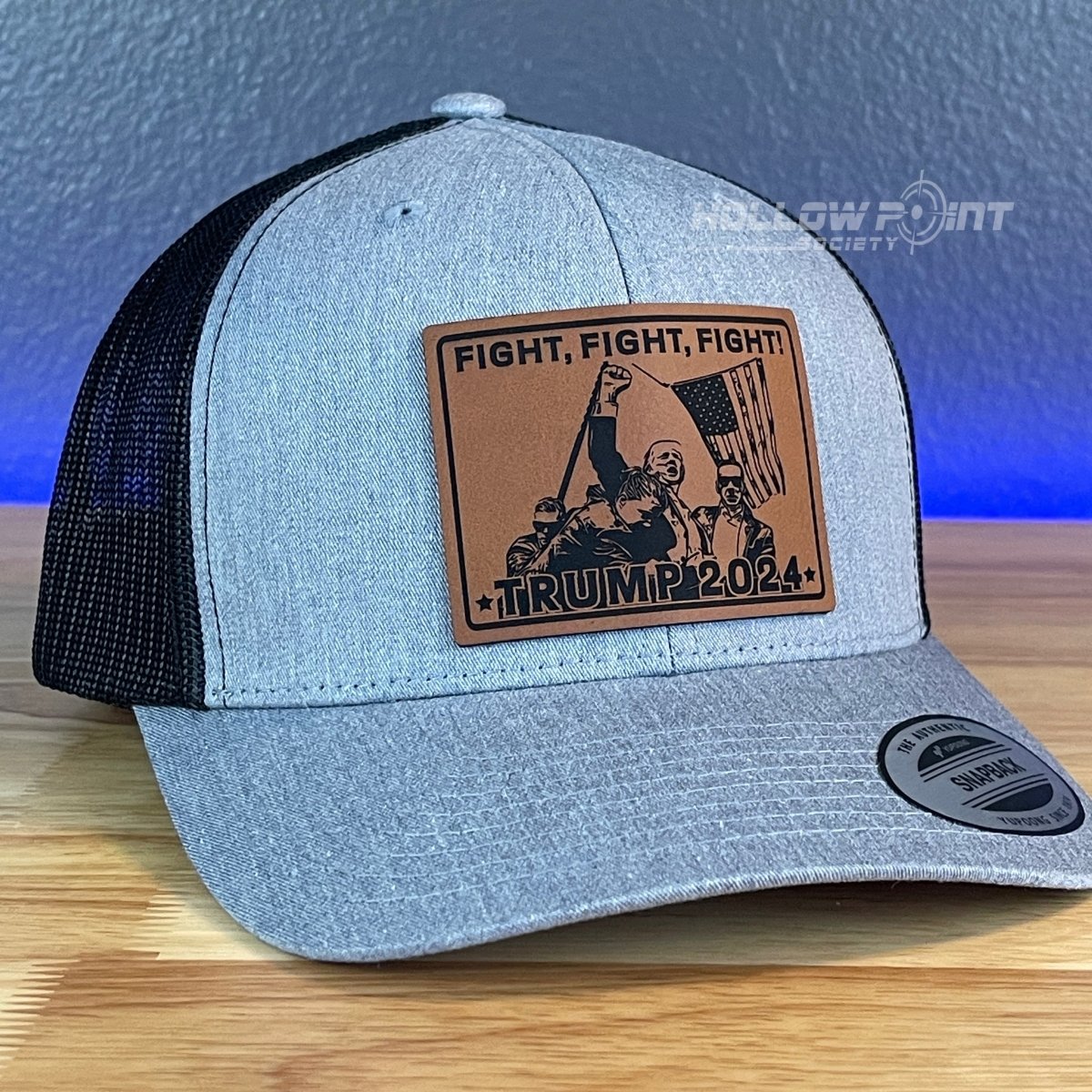 Trump 2024 SnapBack Trucker Fight Square Rawhide Leather Patch Hat Patch Hat