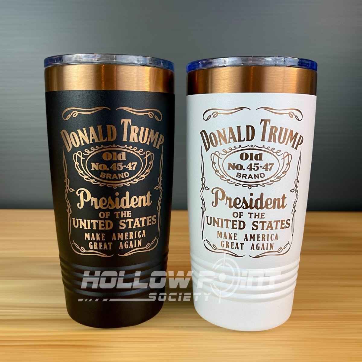 Trump 45 - 47 Commemorative Vintage Label Collector's 20oz Rose Gold Laser Engraved Tumbler Tumblers