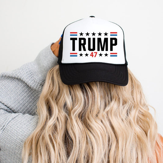 Trump 47 Hat Classic Foam Trucker Hat White/Black Trucker Hat