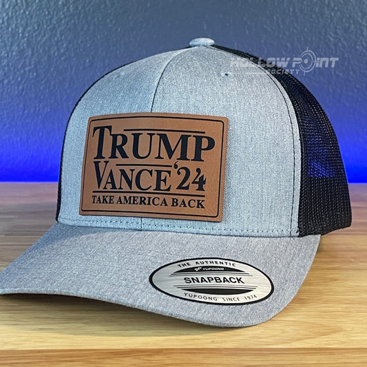 TRUMP VANCE 2024 Take America Back SnapBack Trucker Rawhide Leather Patch Hat Patch Hat