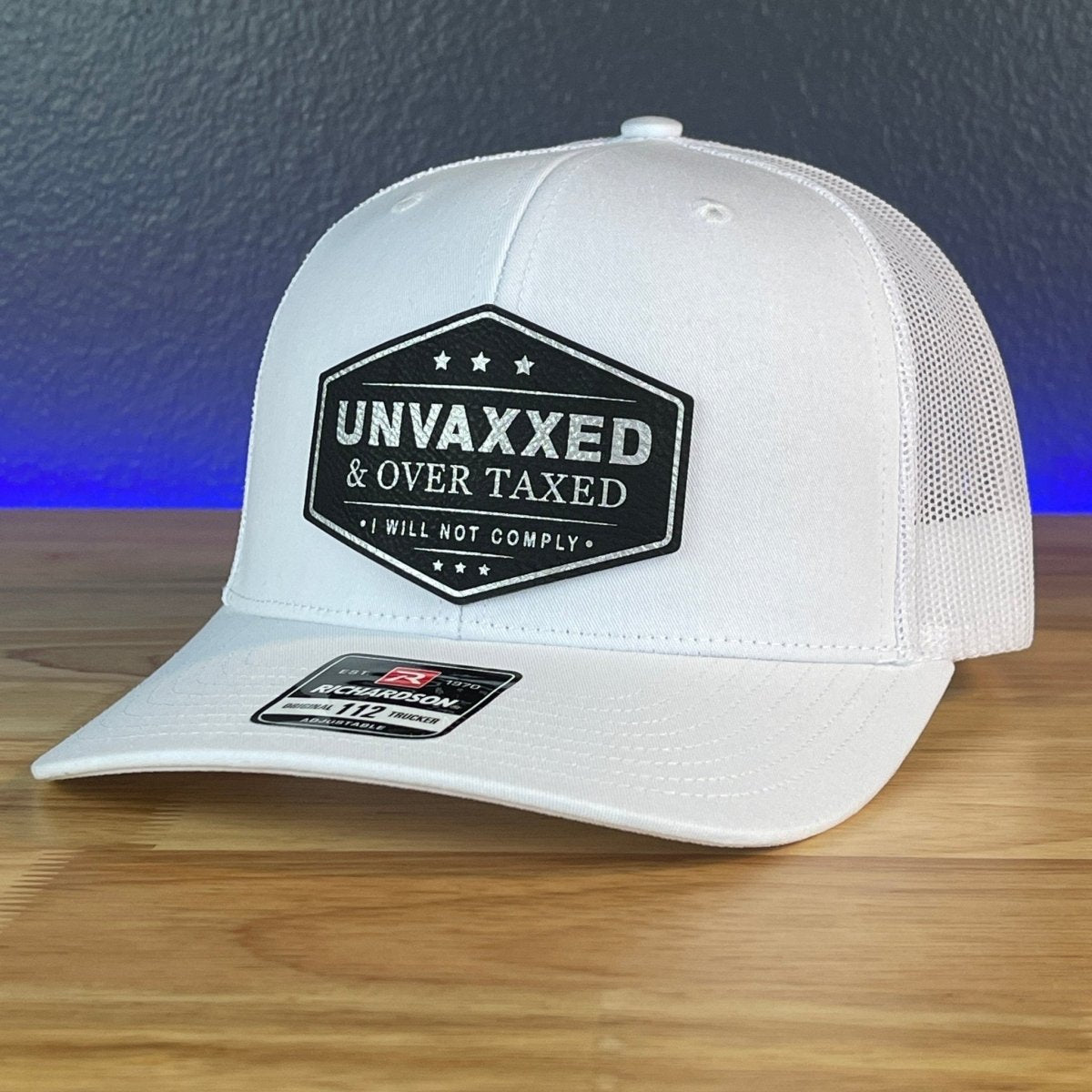 UNVAXXED & OVER TAXED Leather Patch Hat Black/Silver Patch Hat
