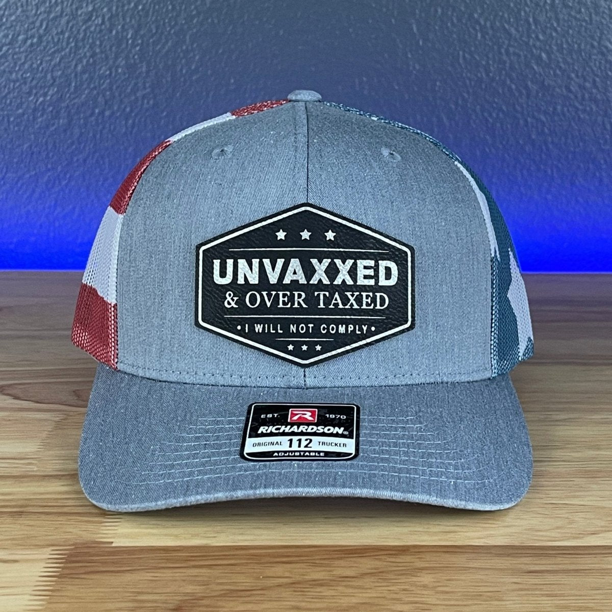 UNVAXXED & OVER TAXED Leather Patch Hat Black/Silver Patch Hat