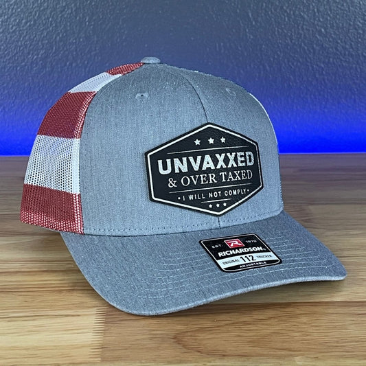 UNVAXXED & OVER TAXED Leather Patch Hat Black/Silver Patch Hat