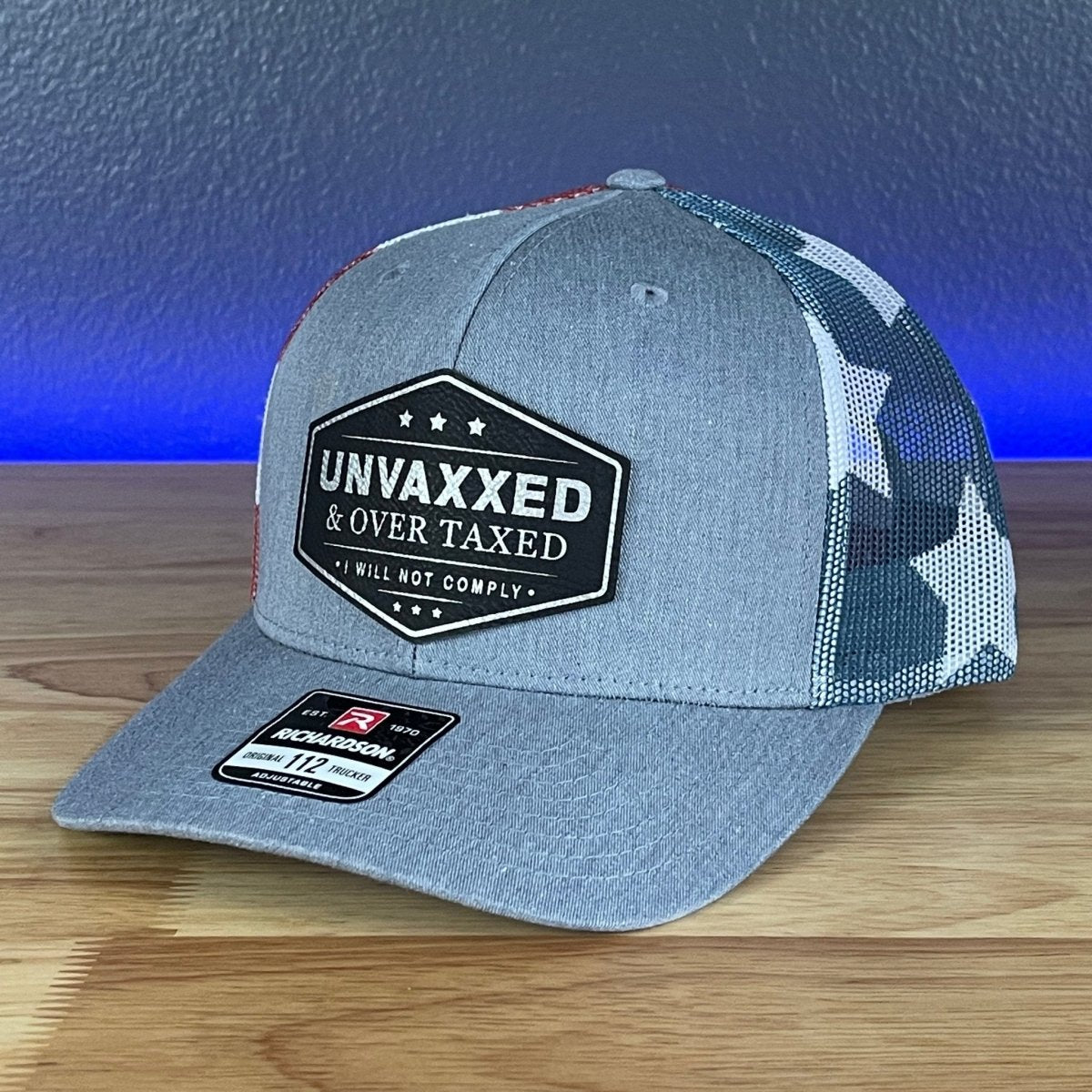 UNVAXXED & OVER TAXED Leather Patch Hat Black/Silver Patch Hat