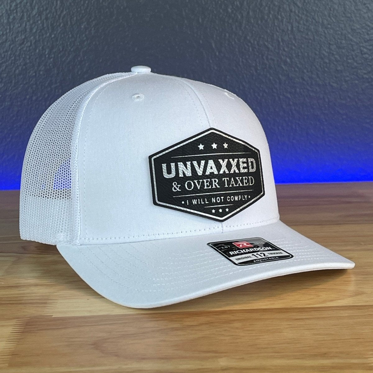 UNVAXXED & OVER TAXED Leather Patch Hat Black/Silver Patch Hat