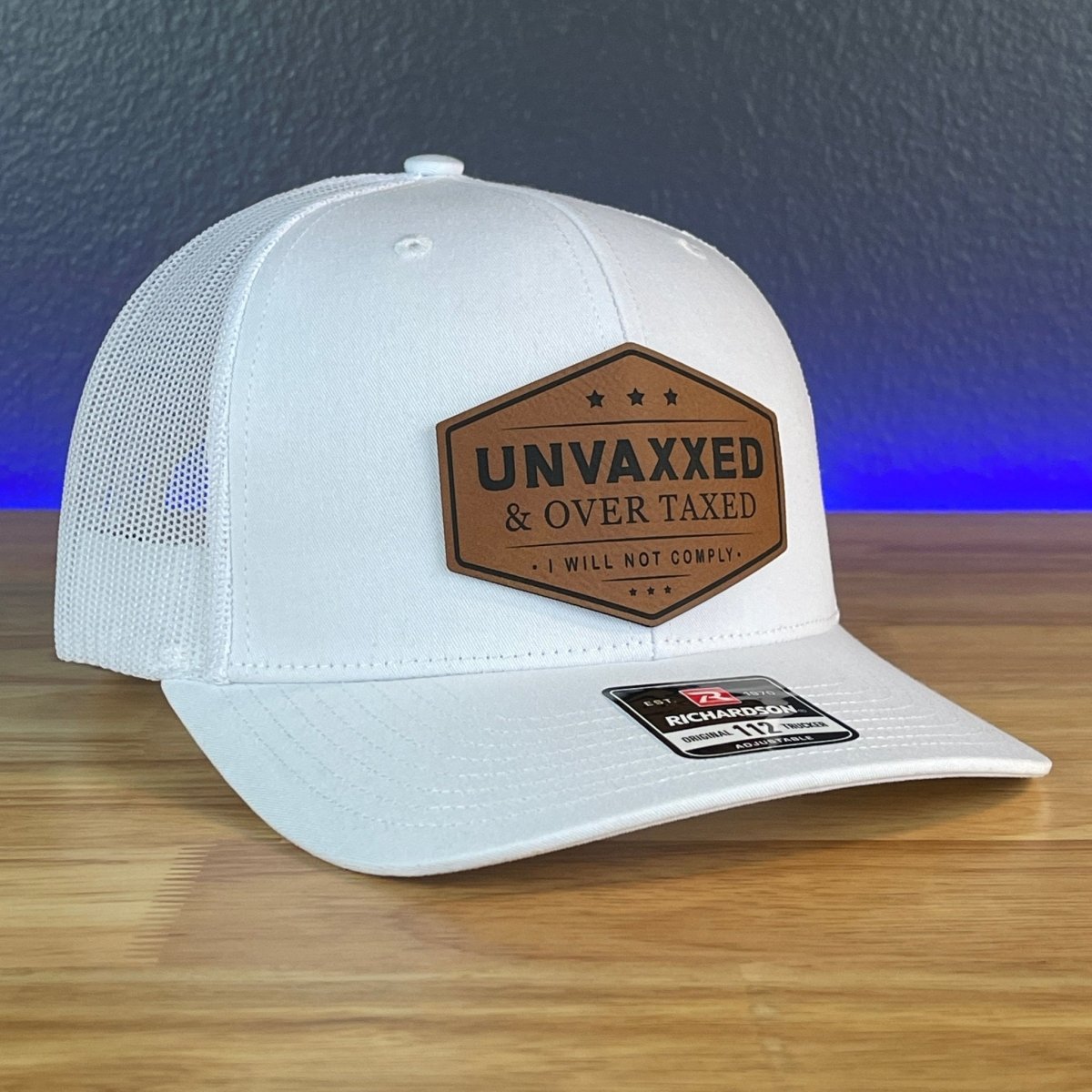 UNVAXXED & OVER TAXED Leather Patch Hat Rawhide Patch Hat