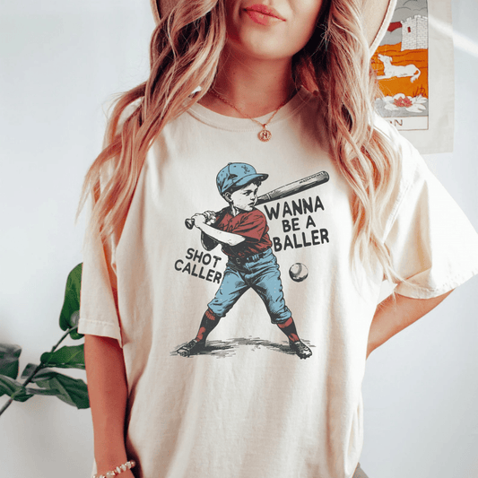 Wanna be a Baller Shot Caller Vintage Retro Baseball Boy Shirt T-Shirt