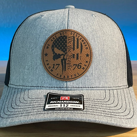 WE ARE NOT DESCENDED FROM FEARFUL MEN SKULL 2A Leather Patch Hat Patch Hat - VividEditions