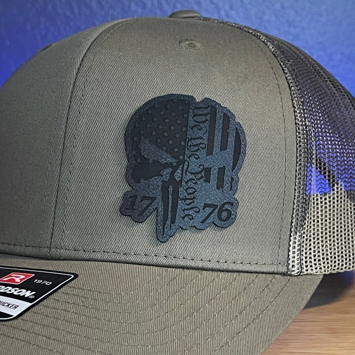 WE THE PEOPLE 1776 SKULL Black Side Leather Patch Hat Green/Camo Patch Hat