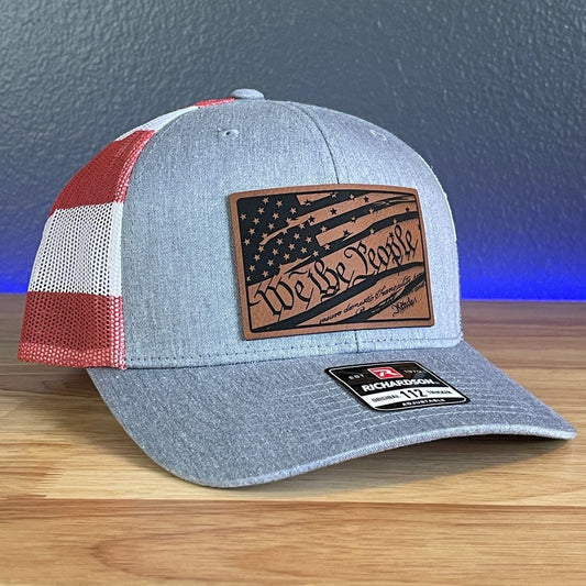 We The People American Flag Constitution Patriotic Leather Patch SnapBack Trucker Hat Stars & Stripes Patch Hat