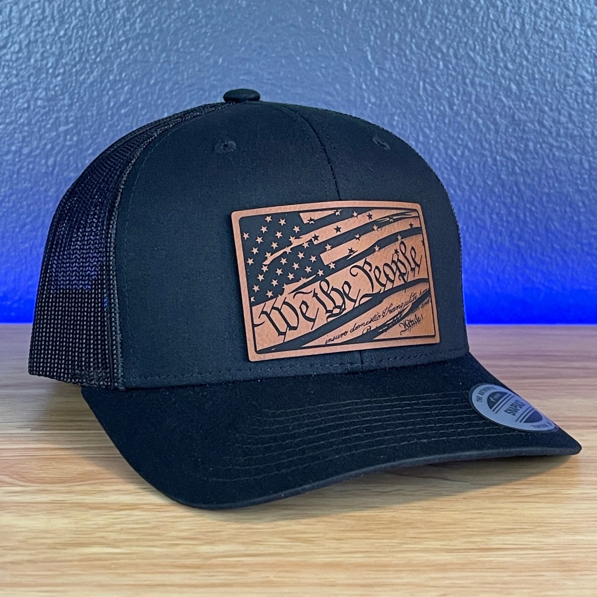 We The People American Flag Patriotic SnapBack Trucker Rawhide Leather Patch Black Hat Patch Hat