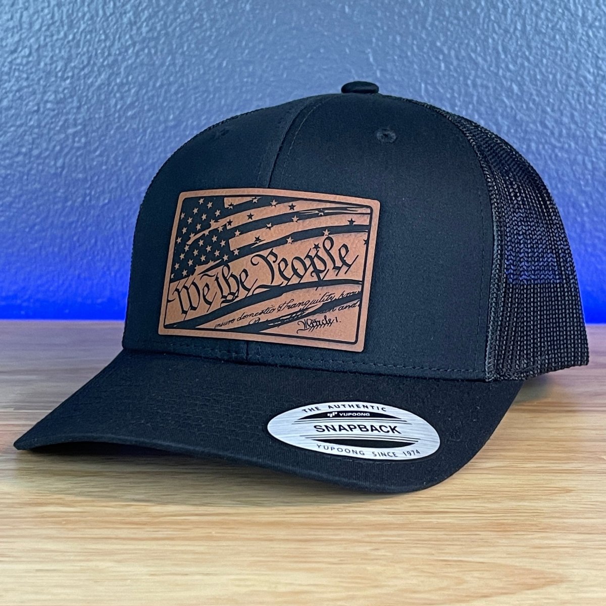 We The People American Flag Patriotic SnapBack Trucker Rawhide Leather Patch Black Hat Patch Hat