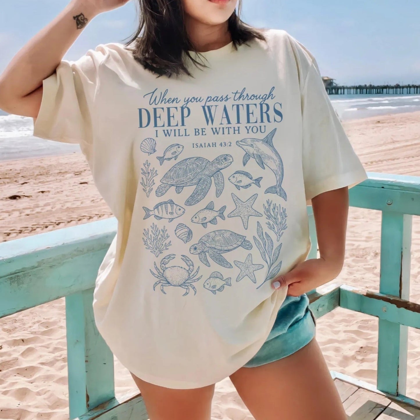 When You Go Through Deep Waters Oversized Christian T-Shirt - Hollow Point Society - T-Shirt