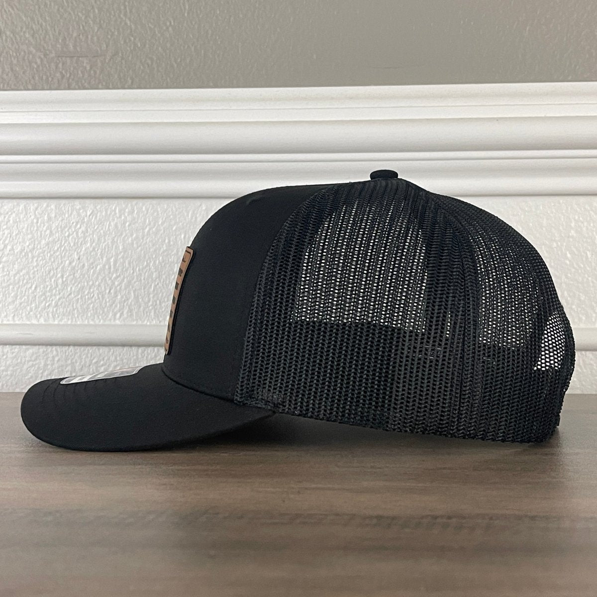 WHISKEY STEAK GUNS & FREEDOM Flag Leather Patch Hat Black Patch Hat - VividEditions