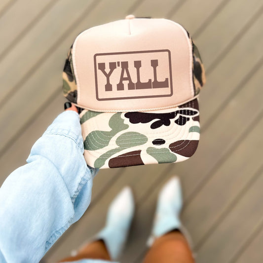 Y"ALL Country Classic Foam Trucker Hat Tan/Camo Trucker Hat