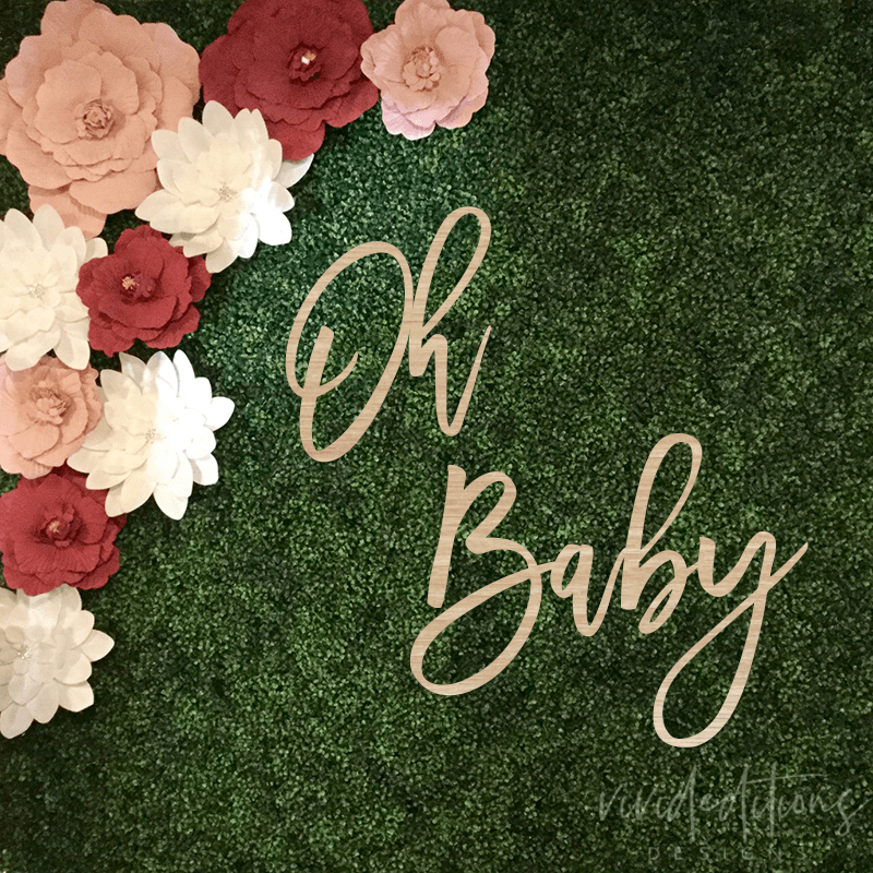 36" wide 'Oh Baby' X-Large Baby Shower Backdrop Sign, Wood or Acrylic - VividEditions