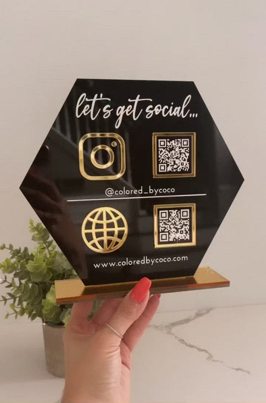 Double QR Code Hexagon Business Social Media Sign
