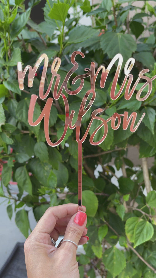 Mr & Mrs Last Name Wedding Cake Topper, Trendy