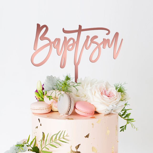 Gold Acrylic Cake Topper with Flower Design Happy Birthday Cake