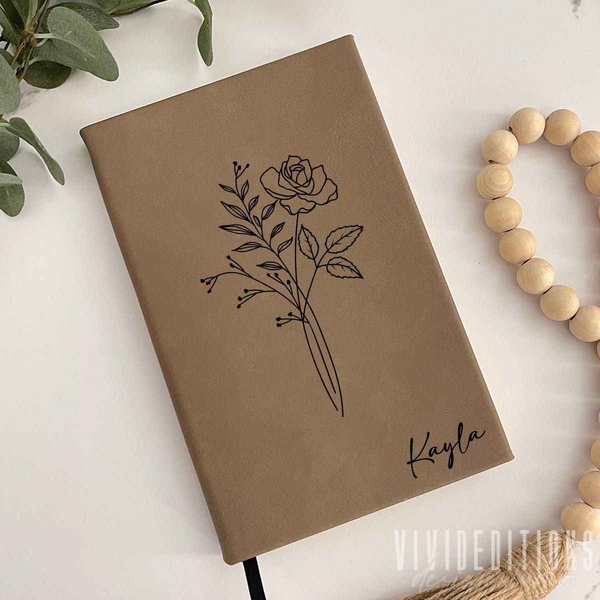Birth Month Flower Personalized Engraved Leather Journal - VividEditions