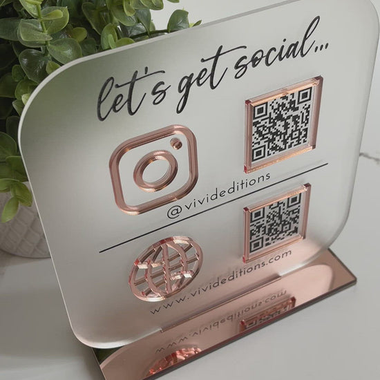 Social Media Business Sign QR code Icons Rose Gold Acrylic