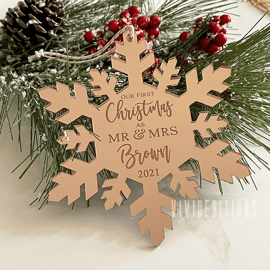 First Christmas as Mr & Mrs Personalized Snowflake Ornament - VividEditions
