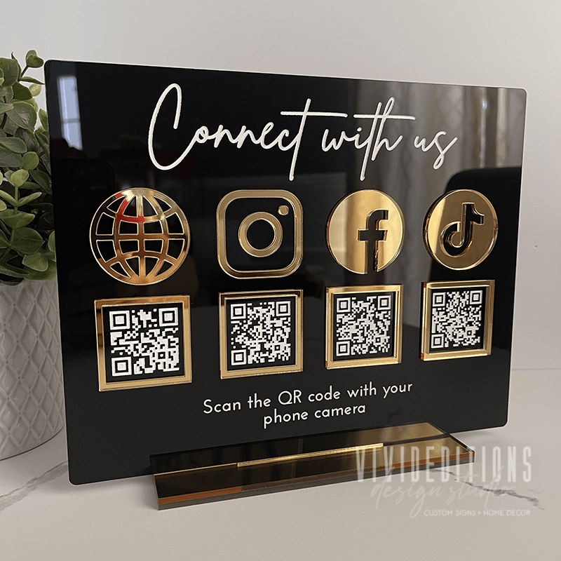 Multi (4) QR Code Business Social Media Sign - VividEditions