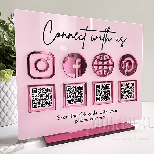 Multi (4) QR Code Business Social Media Sign - VividEditions