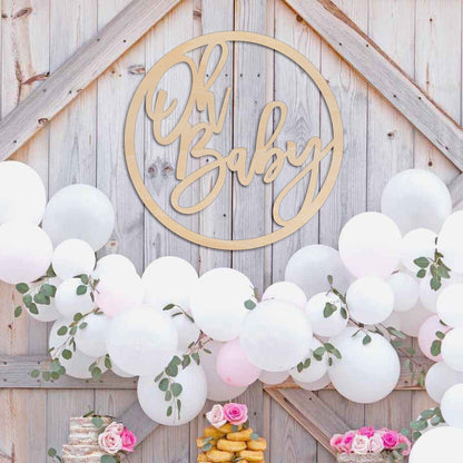 Oh Baby Round Wood Baby Shower Backdrop Sign - VividEditions