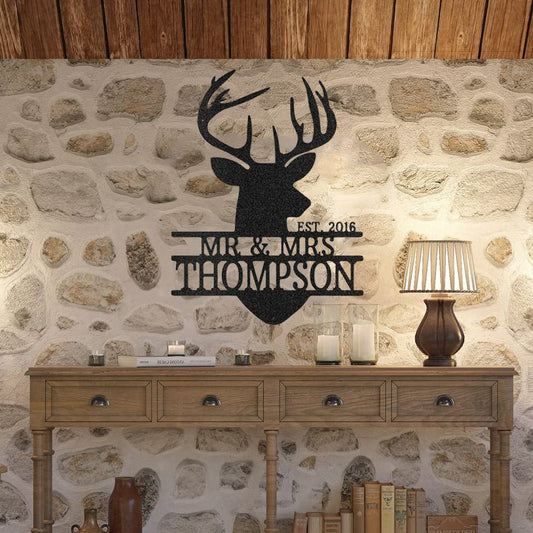 Personalized Deer Head Monogram - Metal Sign - VividEditions