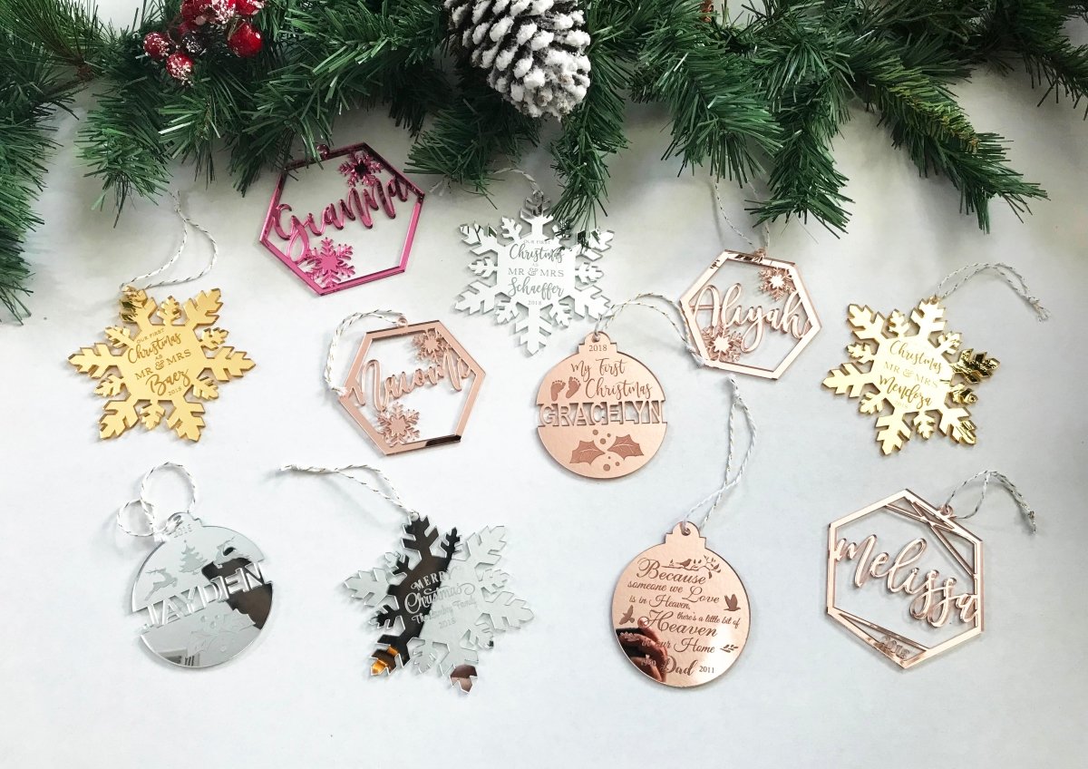 Personalized Family Name Snowflake Christmas Ornament, Acrylic - VividEditions