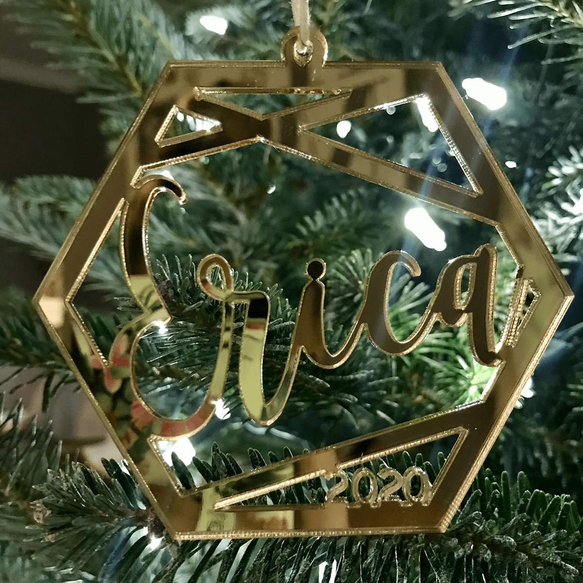 Personalized Name Geometric Christmas Ornament, Acrylic - VividEditions