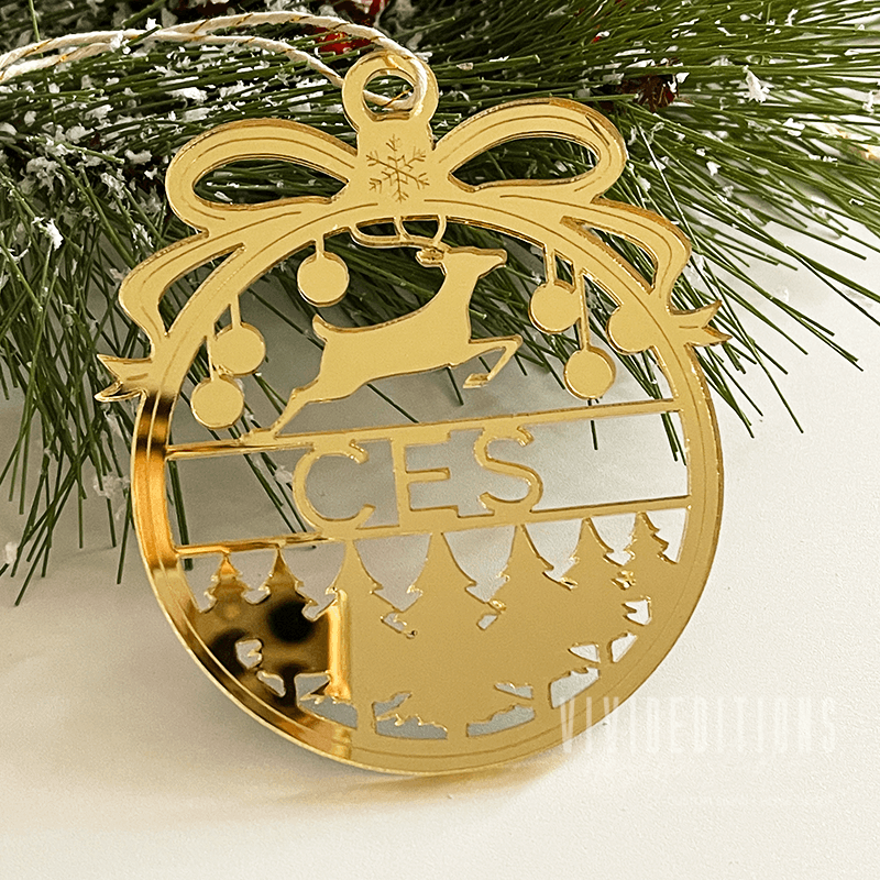 Personalized Split Name Reindeer Bauble Christmas Ornament - VividEditions