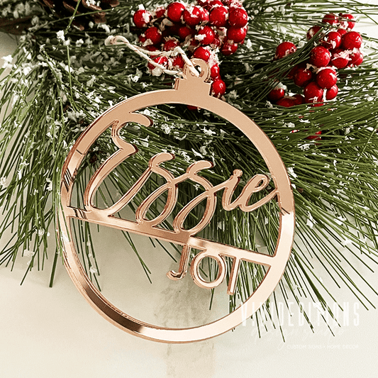Personalized Split Round First + Middle Name Christmas Ornament, Acrylic - VividEditions