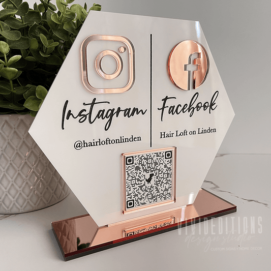 QR Code Business Social Media Sign - Double Icon - VividEditions