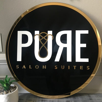 Round 3D Acrylic Business Sign w/ Mirror Border - VividEditions