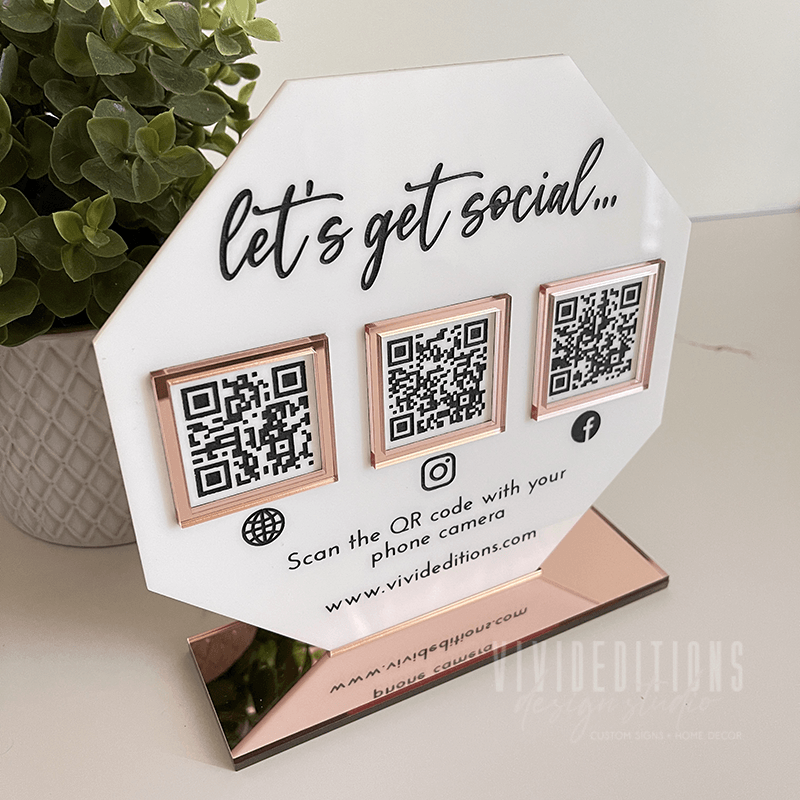 Triple QR Code Business Social Media Sign - VividEditions