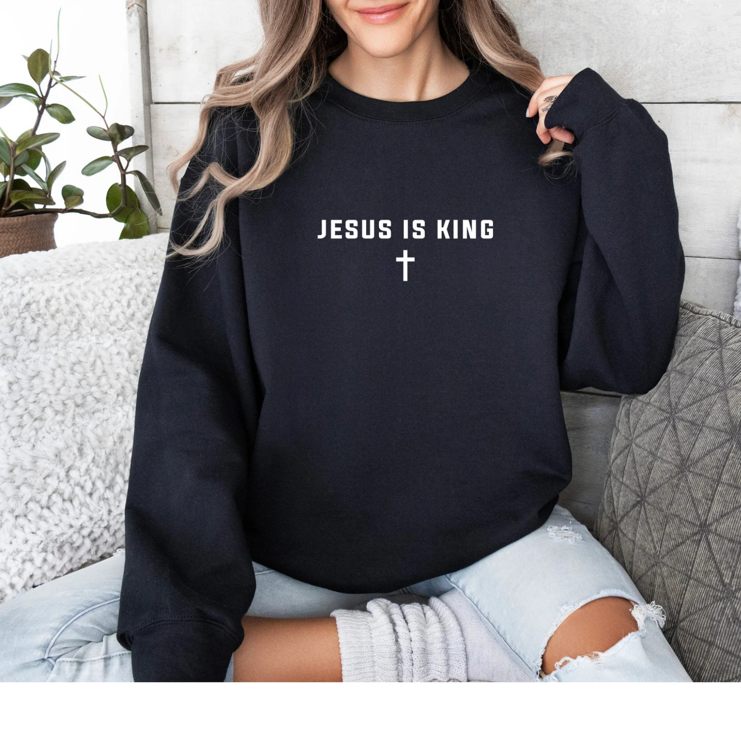 Jesus is King Cross Christian Faith Gildan Sweatshirt