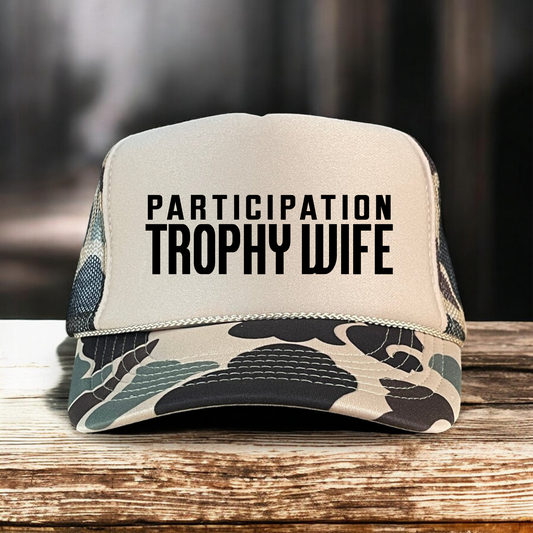 Participation Trophy Wife Funny Classic Foam Trucker Hat Tan/Camo