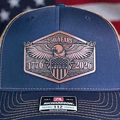 USA 250th Anniversary America 1776-2026 Eagle Patriotic Leather Patch Hat