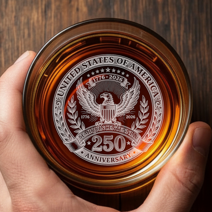 United States 250th Anniversary Engraved Rocks Whiskey Glass, USA Patriotic Gift For Him