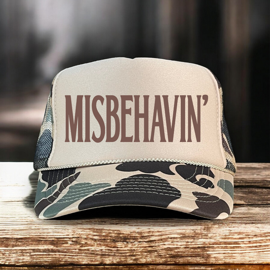 MISBEHAVIN' Classic Tan Camo Foam Women's Trucker Hat