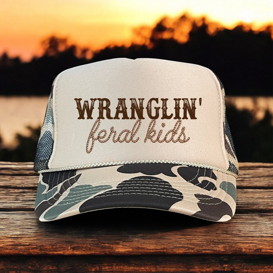 Wranglin' Feral Kids Funny Mom Classic Foam Trucker Hat