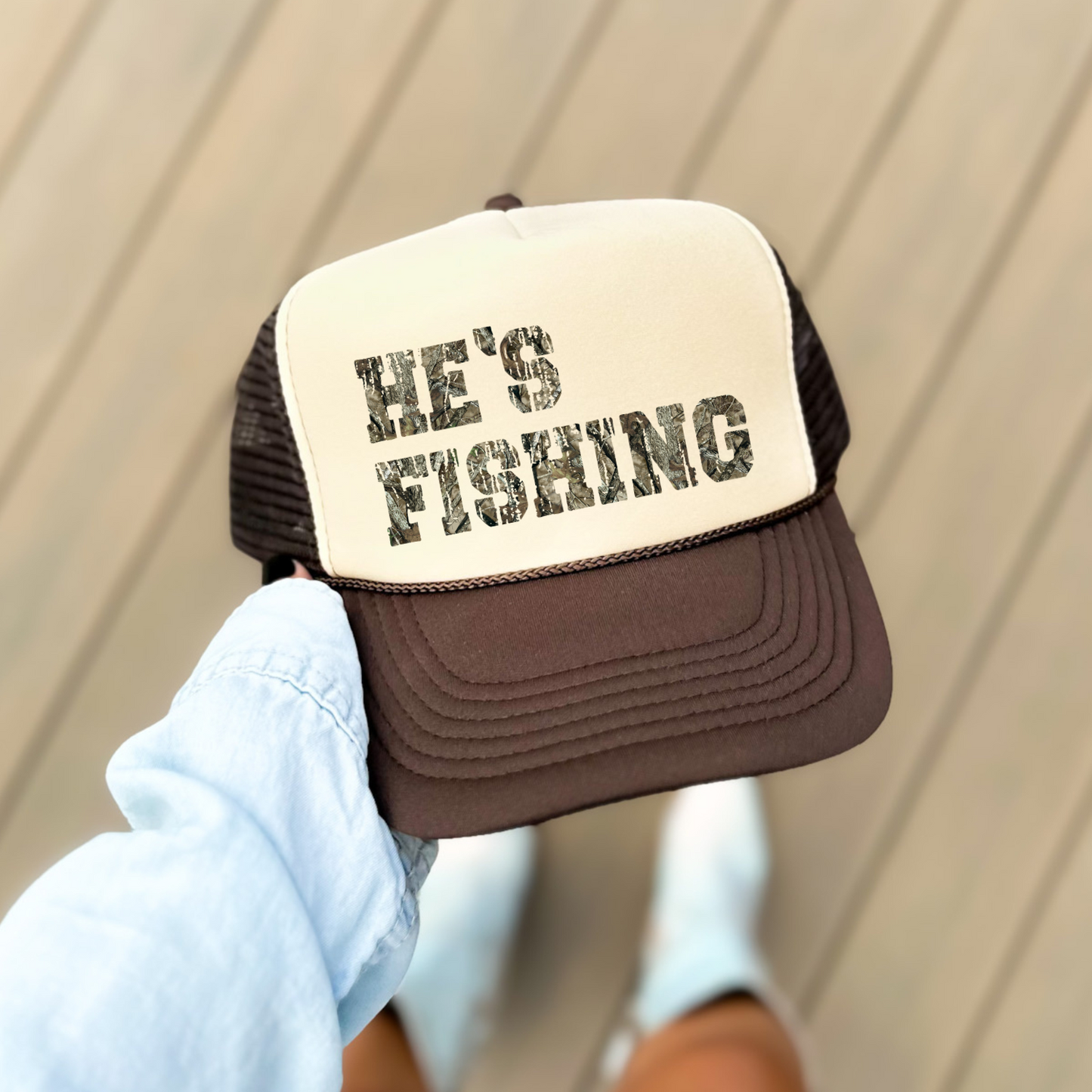 He's Fishing Classic Foam Trucker Hat Tan/Brown