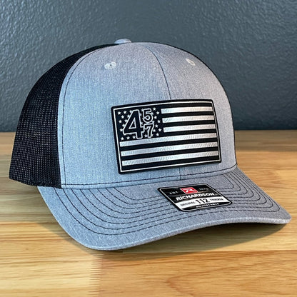 45 47 Inauguration American Flag Patriotic SnapBack Trucker Leather Patch Hat Blk/Silv Patch Hat