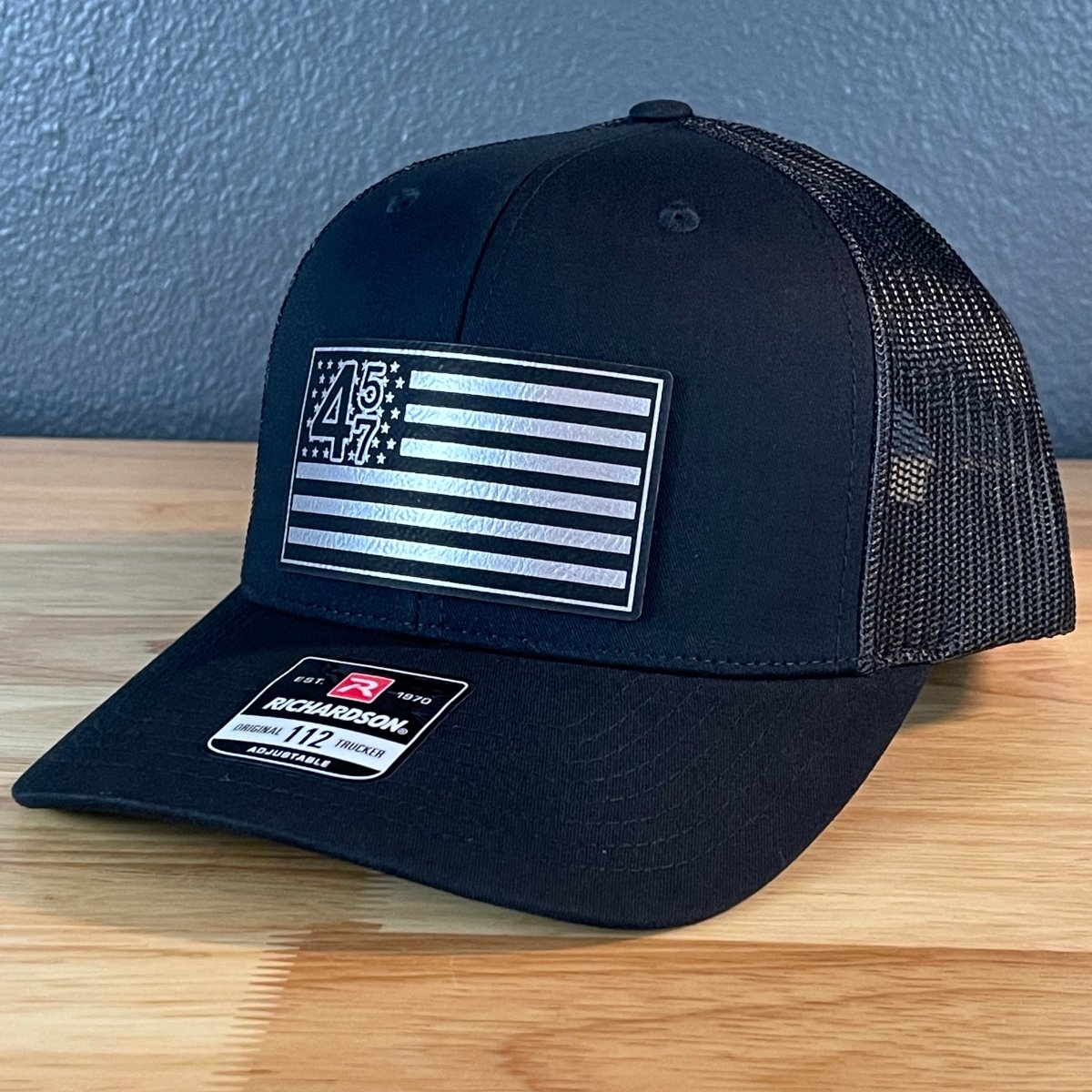 45 47 Inauguration American Flag Patriotic SnapBack Trucker Leather Patch Hat Blk/Silv Patch Hat