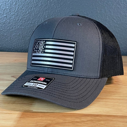 45 47 Inauguration American Flag Patriotic SnapBack Trucker Leather Patch Hat Charcoal Blk/Silv Patch Hat