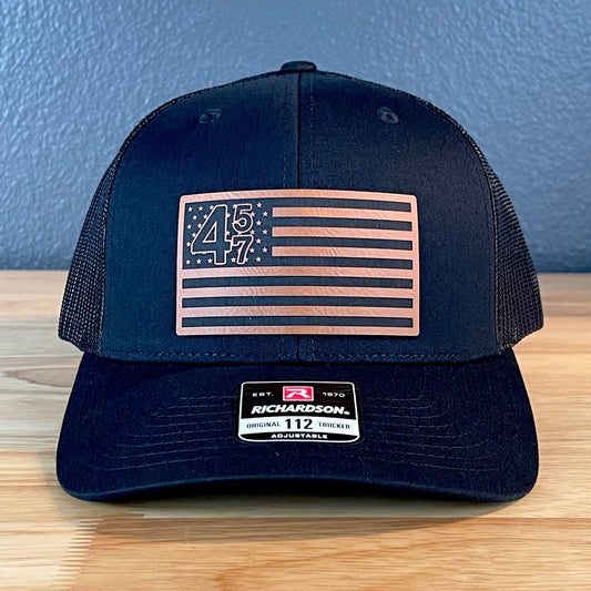 45 47 Inauguration American Flag Patriotic SnapBack Trucker Rawhide Leather Patch Hat Patch Hat