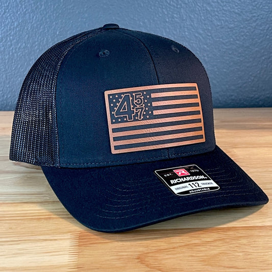 45 47 Inauguration American Flag Patriotic SnapBack Trucker Rawhide Leather Patch Hat Patch Hat